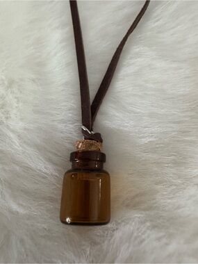 Amber Glass Vial Pendant Necklace with Brown Suede Cord